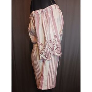 Striped Boho Cottagecore Coquette Off Shoulder Shorts Romper 
Embroidered L